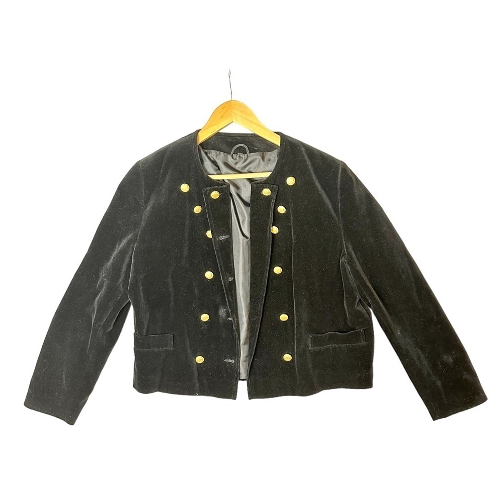 Black Velvet Military Styled Jacket Cotton Made in West Germany - Picture 5 of 9